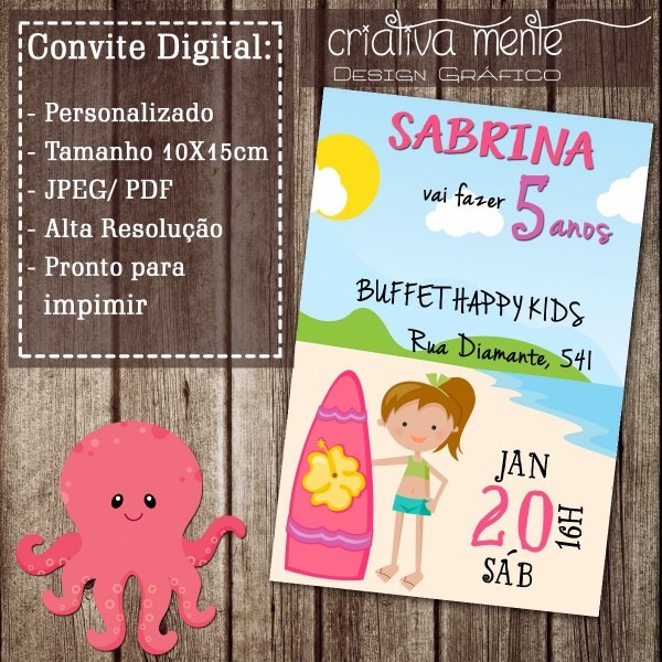 Convite digital praia menina 01