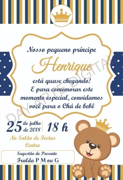 Convite digital urso prÃ­ncipe ursa princesa chÃ¡ aniversario