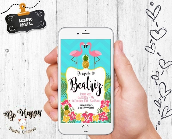 Convite digital whatsapp festa flamingos summer ganhe brinde Convite digital whatsapp festa flamingos summer ganhe brinde