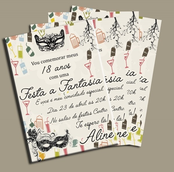 Convite festa fantasÃ­a 18 anos 21cmx14cm