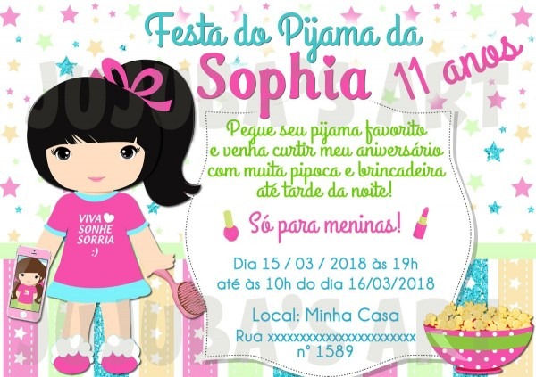 Arte digital convite festa do pijama infantil  mod2