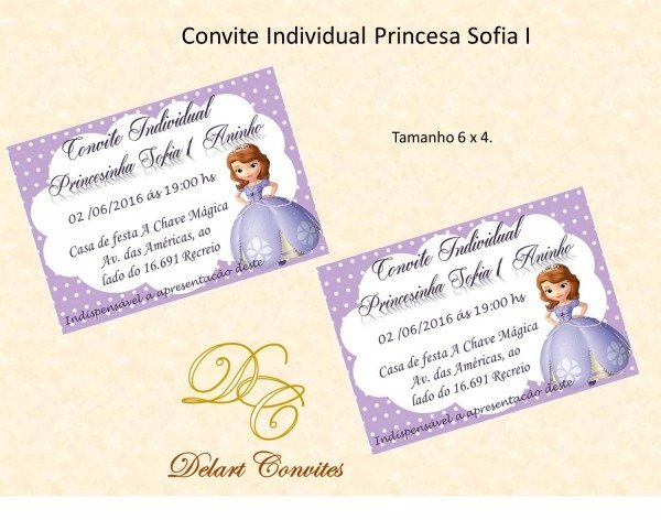 Convite individual princesa sofia no elo7