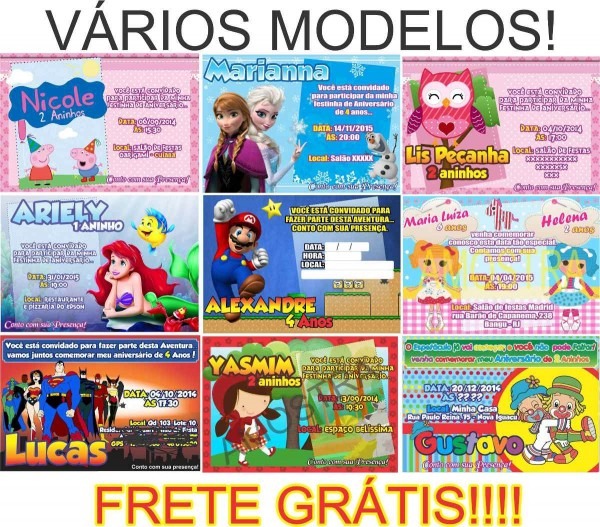 Convite infantil personalizado 50 unid Convite infantil personalizado 50 unid