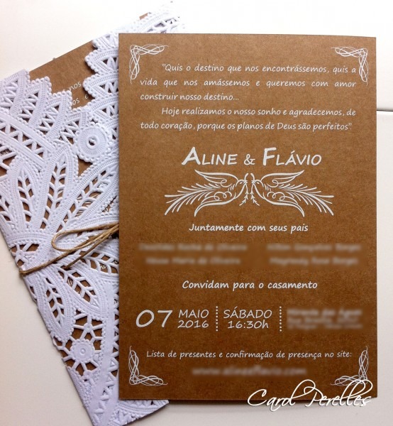 Convite kraft renda Convite kraft renda
