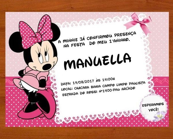 Convite minnie rosa 7x10 promoção no elo7 Convite minnie rosa 7x10 promoção no elo7