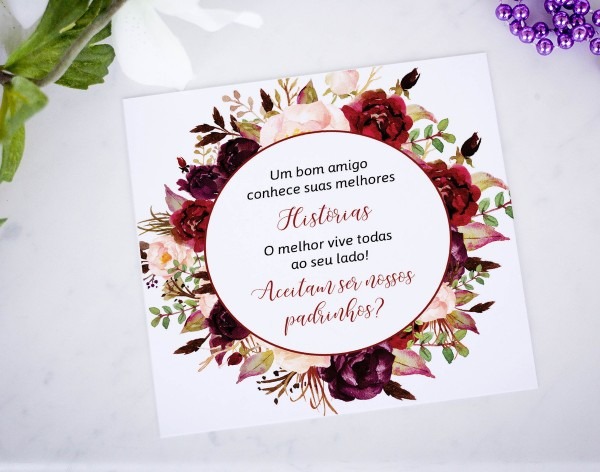Convite padrinhos floral marsala