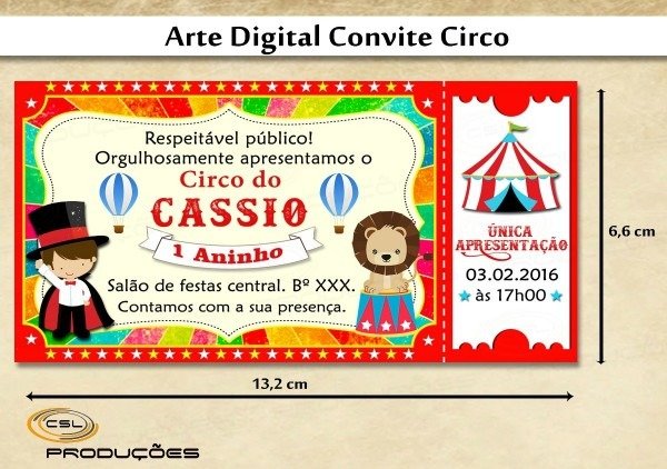 Convite para aniversÃ¡rio tema circo vermelho (arte digital)