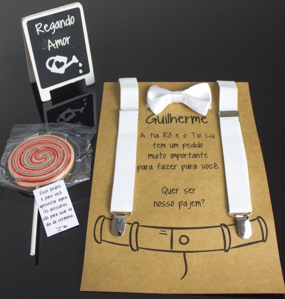 Convite para pajem com suspensÃ³rio e gravata borboleta