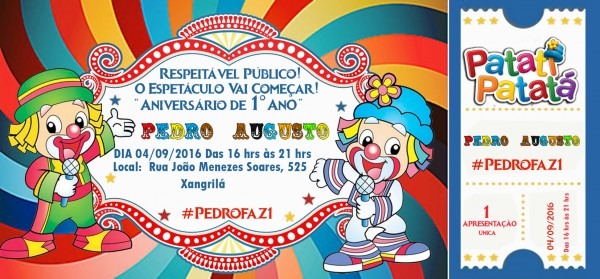 Convite patati patatá circo ingresso no elo7 Convite patati patatá circo ingresso no elo7