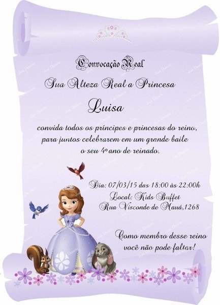Convite Pergaminho Princesa Sofia No Elo7