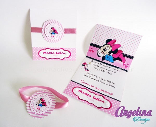 Convite scrap minnie rosa no elo7 Convite scrap minnie rosa no elo7