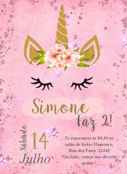 Convite unicÃ³rnio editÃ¡vel digital no elo7