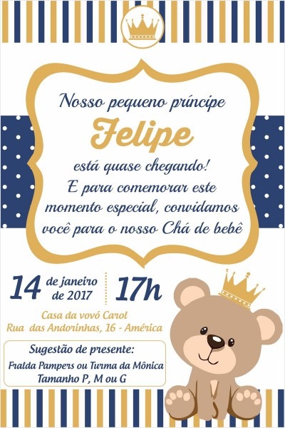 Convite digital urso principe no elo7 Convite digital urso principe no elo7