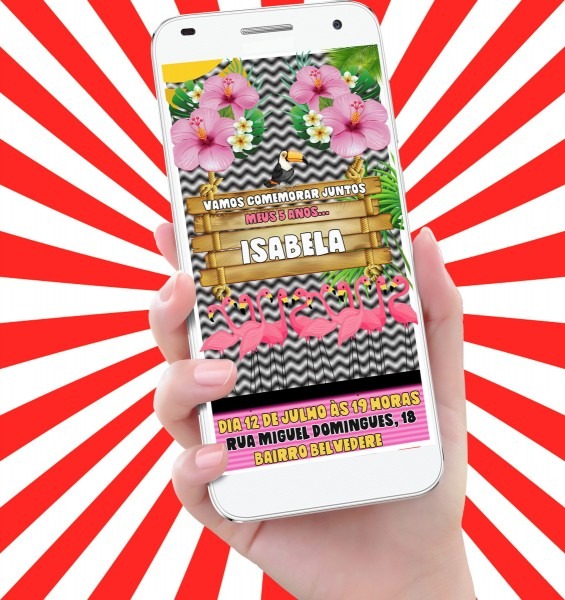 Convite virtual animado para aniversário flamingo Convite virtual animado para aniversário flamingo