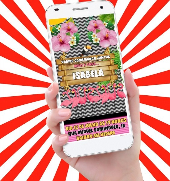 Convite virtual animado para aniversário flamingo Convite virtual animado para aniversário flamingo