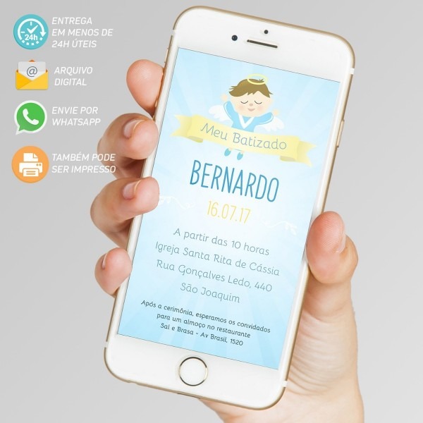 Convite virtual de batizado anjinho pra whatsapp ou imprimir