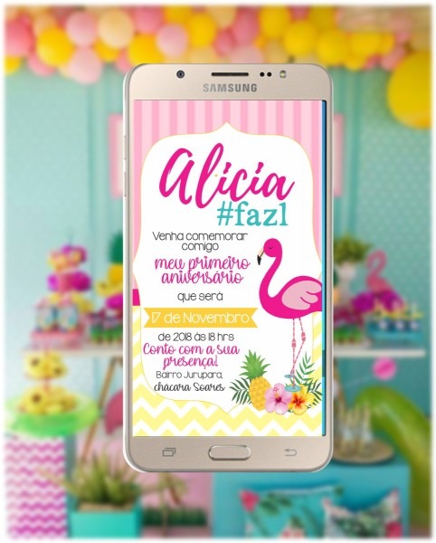 Convite virtual flamingo abacaxi tropical no elo7 Convite virtual flamingo abacaxi tropical no elo7
