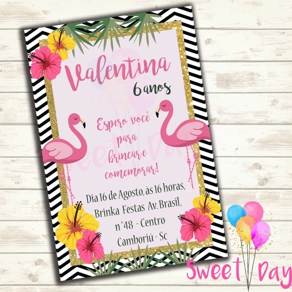 Convite virtual flamingos no elo7 Convite virtual flamingos no elo7