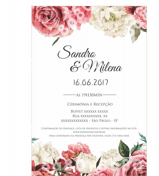 Convite virtual ou para imprimir modelo floral 1 no elo7