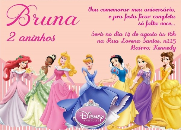 Convites princesas disney 50un  + envelope + frete grÃ¡tis