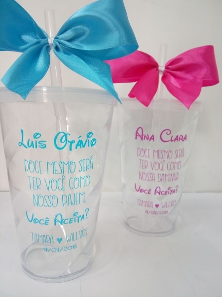 Copo com laço convite para daminha e pajem Copo com laço convite para daminha e pajem