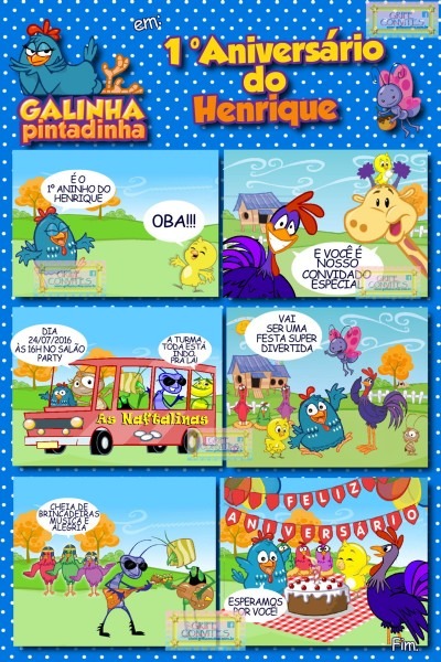 Convite digital em quadrinhos galinha pintadinha no elo7 Convite digital em quadrinhos galinha pintadinha no elo7