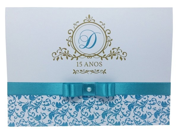 Kit 70 convite 15 anos azul tiffany e dourado frete gratis