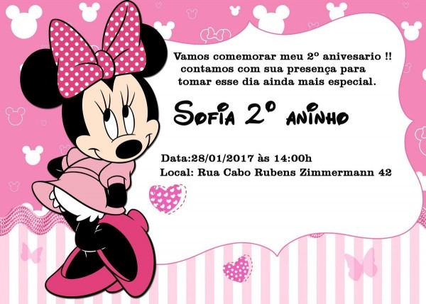 Minnie rosa convite personalizado 7x10 no elo7 Minnie rosa convite personalizado 7x10 no elo7