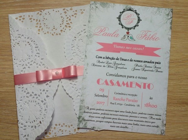 Convite rendado rosa no elo7 Convite rendado rosa no elo7