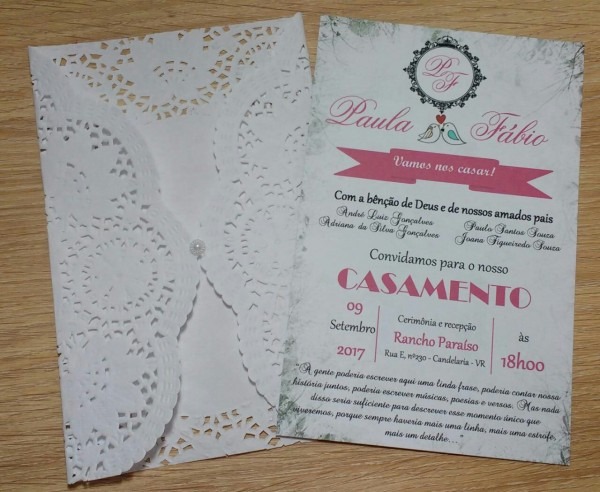 Convite rendado rosê no elo7 Convite rendado rosê no elo7