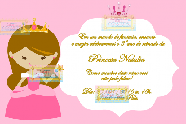 Convite digital princesinha rosa