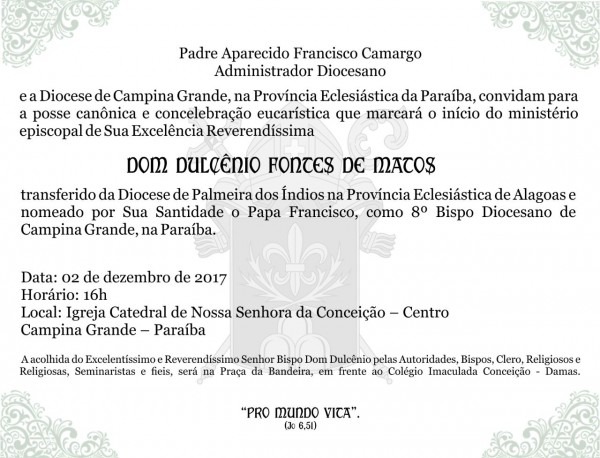 Convite posse canônica e concelebração eucarÃstica de dom Convite posse canônica e concelebração eucarÃstica de dom