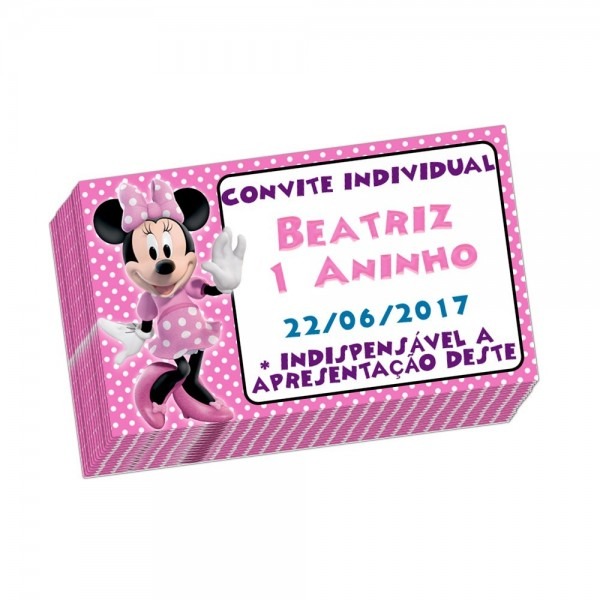 100 convite individual personalizado festa infantil 5x3cm