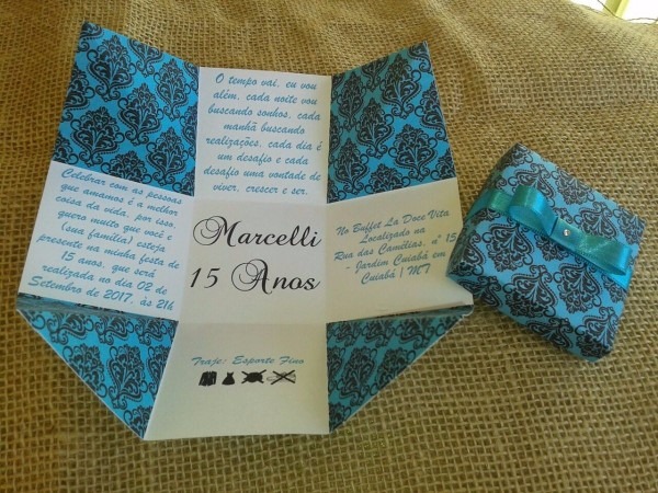 100 convites de 15 anos ou casamento azul tiffany e preto