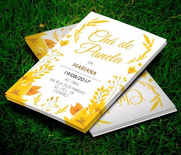 150 convite chÃ¡ de panela floral amarelo 21x15cm + envelope