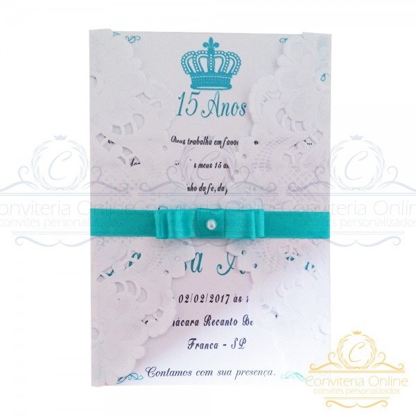 20 convites 15 anos rendado azul tiffany personalizado