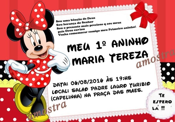 20 convites personalizado minnie vermelha 7x10