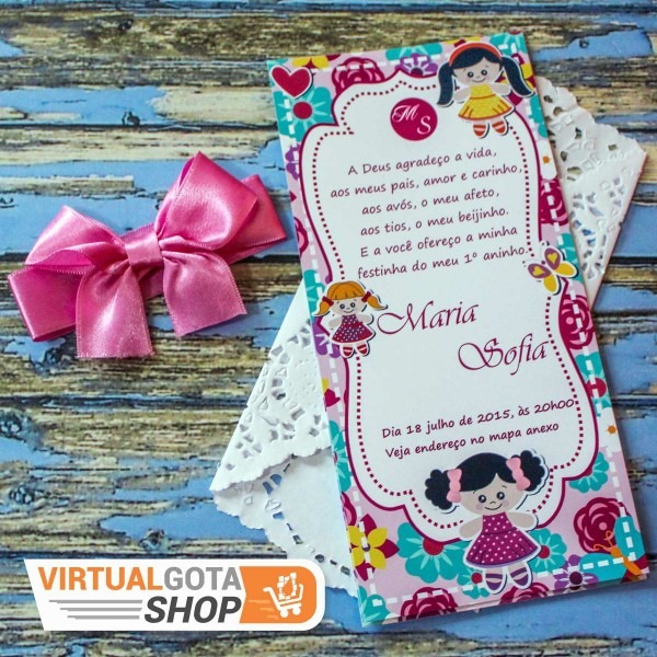 30 convites infantil bonequinha e laço personalizado! 30 convites infantil bonequinha e laço personalizado!
