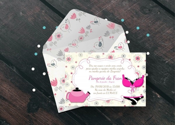 40 convites chÃ¡ de pangerie personalizados com envelopes