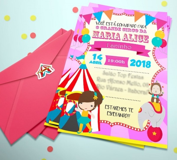 50 convite personalizado circo menina + env 50 convite personalizado circo menina + env