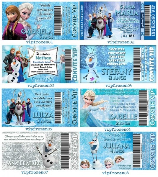 50 convites c  envelope e adesivo infantil frozen ingresso