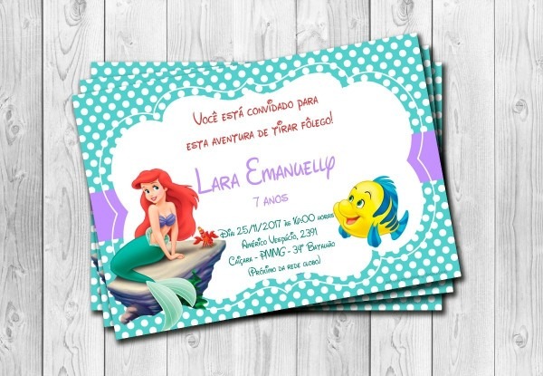 50 convites pequena sereia personalizados 10x15cm