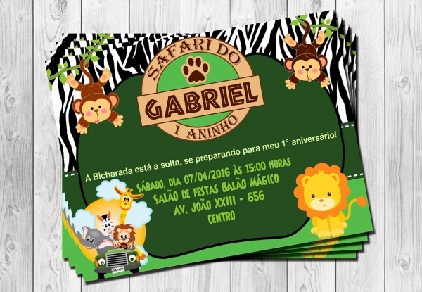 50 convites safari personalizados (modelo 02) 10x15cm