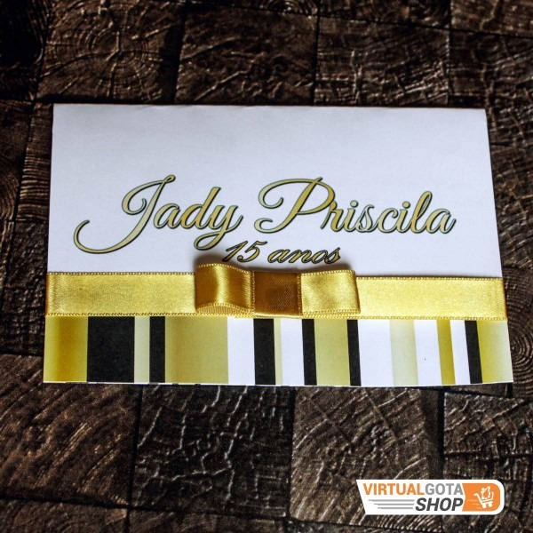 5 convite debutante aniversÃ¡rio festa dourado preto listrado