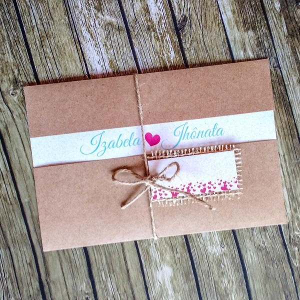 5 convites casamento rÃºstico moderno verde Ãgua rosa kraft