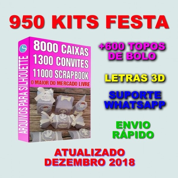 950 kit festas + 600 topo de bolo caixas convites silhouette