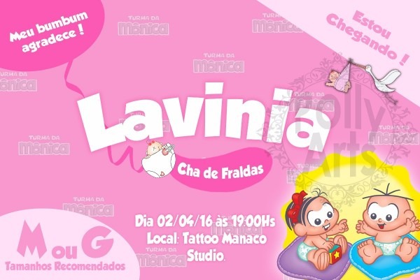 Arte convite digital virtual chÃ¡ de fraldas turma da mÃ´nica