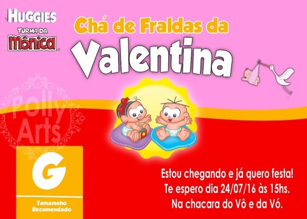 Arte convite digital virtual turma da monica pampers