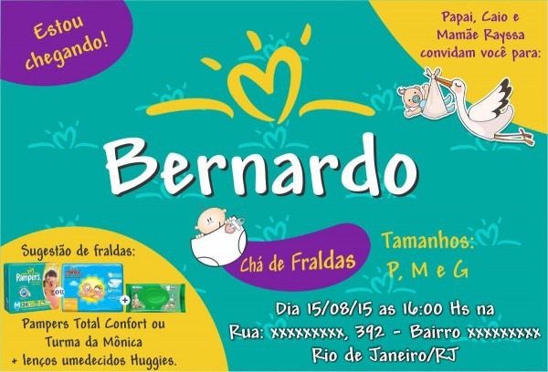 Arte de convite chÃ¡ de bebÃª, fraldas ou aniversÃ¡rio