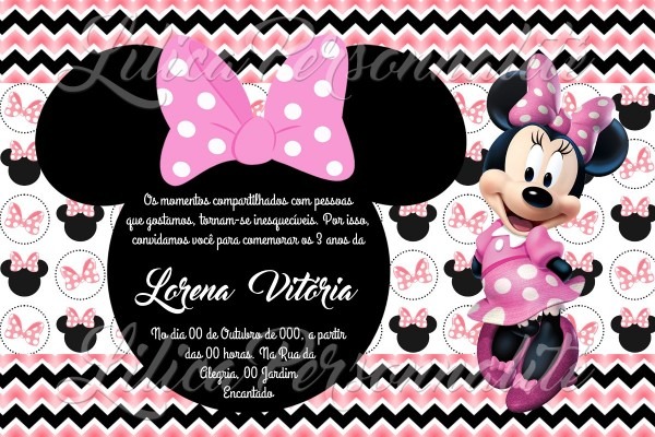 Arte de convite digital aniversÃ¡rio infantil minnie rosa